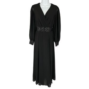 Alexa B Nites Black Sequins Wrap Maxi Dress Evening Formal Sz 6 Whimsigoth Flowy